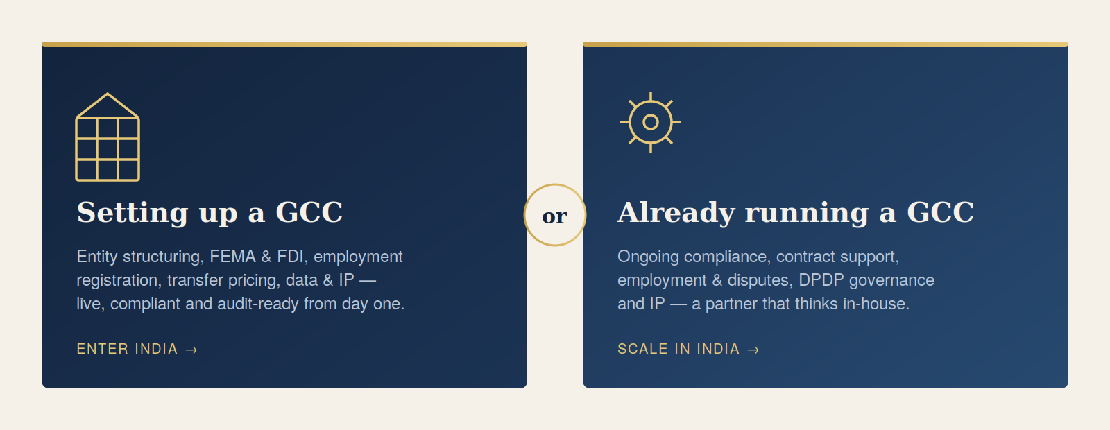 Setting up a GCC vs operating a GCC in India — two legal support paths from Candour Legal
